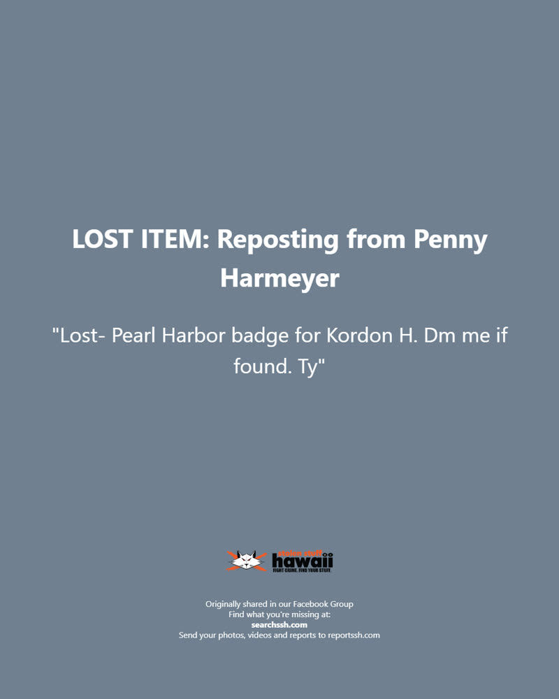 LOST ITEM - Oahu | SSH Search