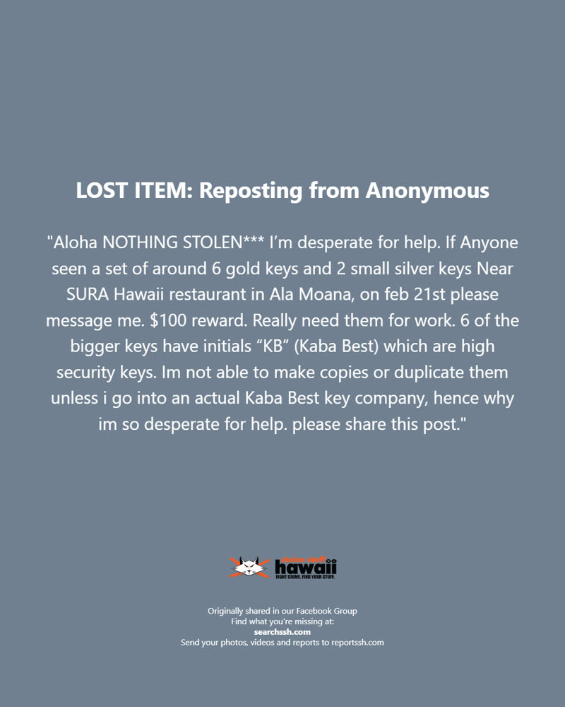 LOST ITEM - Oahu | SSH Search