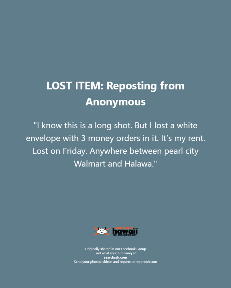 LOST ITEM - Oahu | SSH Search