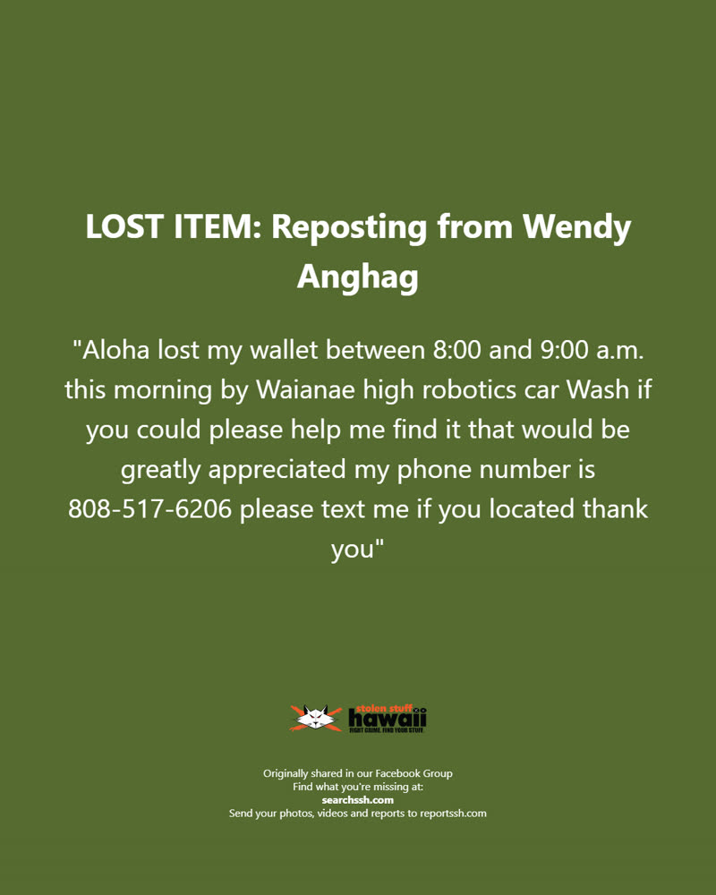LOST ITEM - Oahu | SSH Search