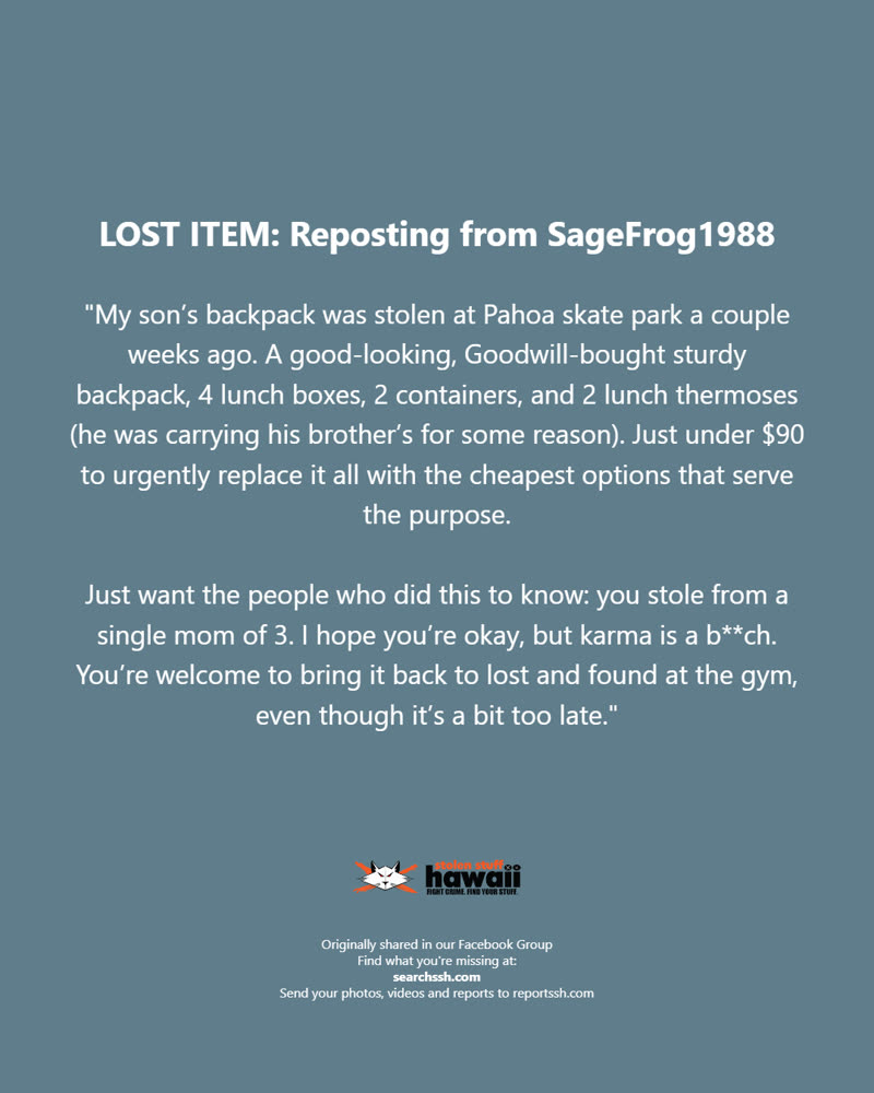 LOST ITEM - Hawaii | SSH Search
