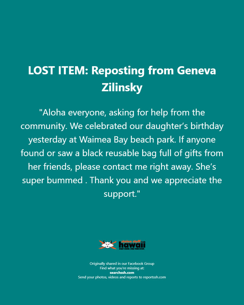 LOST ITEM - Oahu | SSH Search