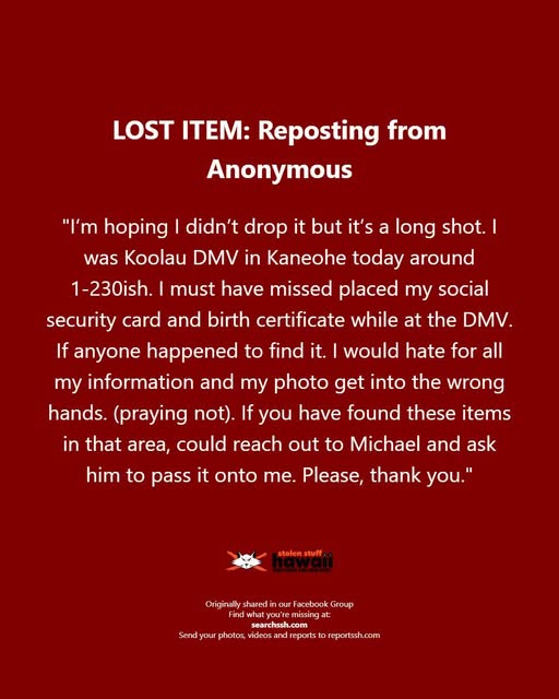 LOST ITEM - Oahu | SSH Search