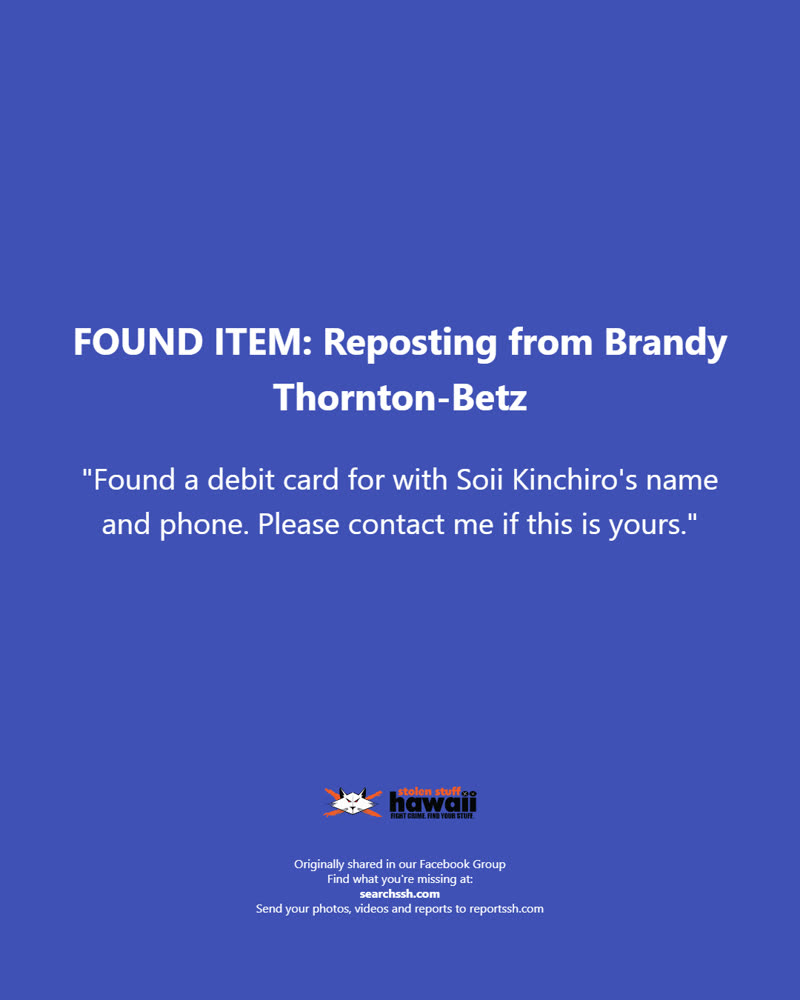 FOUND ITEM - Oahu | SSH Search