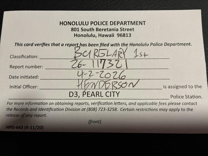 BURGLARY - Oahu | SSH Search