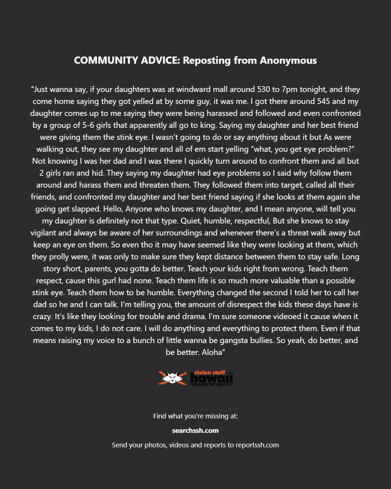 COMMUNITY ADVICE - Oahu | SSH Search