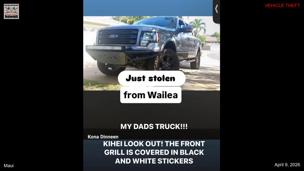 VEHICLE THEFT - Maui | Stolen Stuff Hawaii