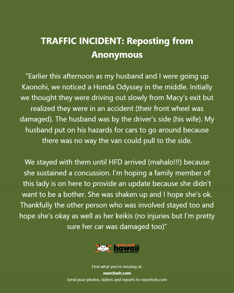 TRAFFIC INCIDENT - Oahu | SSH Search