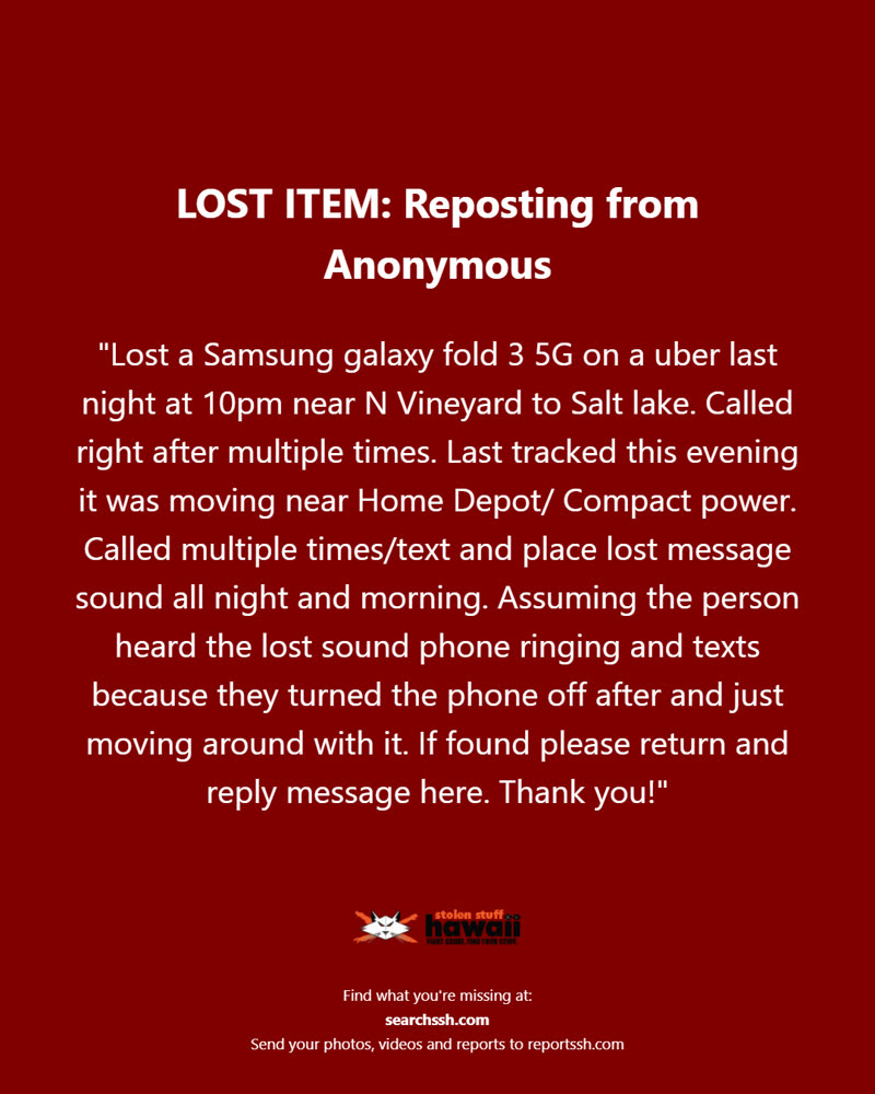 LOST ITEM - Oahu | SSH Search