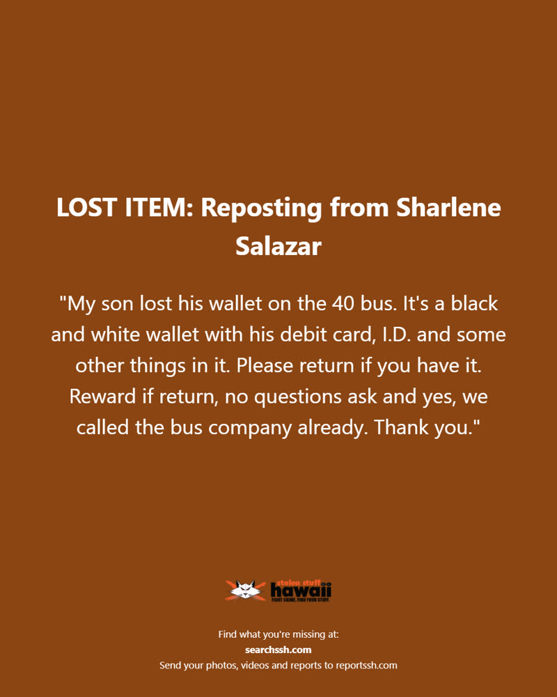 LOST ITEM - Oahu | SSH Search
