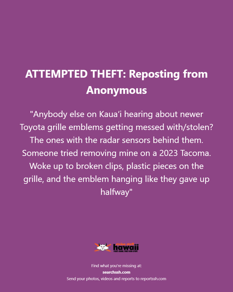 ATTEMPTED THEFT - Kauai | SSH Search