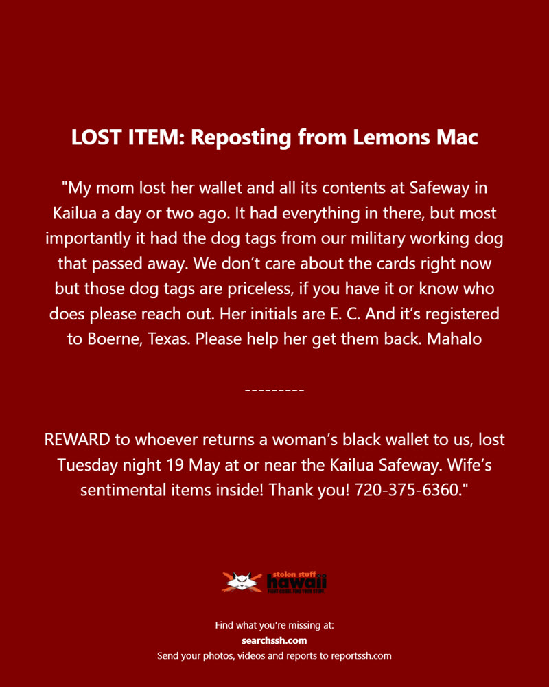 LOST ITEM - Oahu | SSH Search