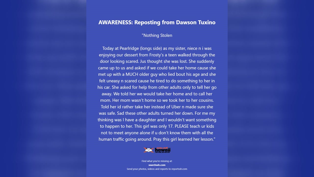 AWARENESS - Oahu | Stolen Stuff Hawaii