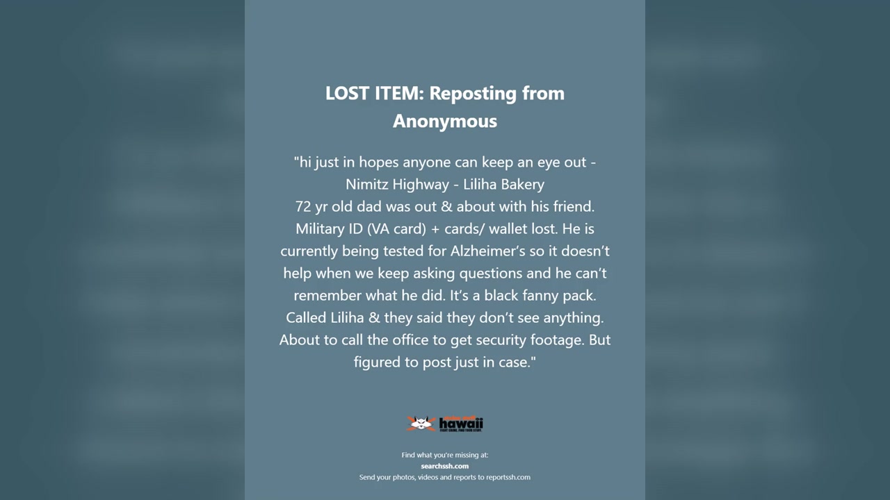 LOST ITEM - Oahu | Stolen Stuff Hawaii