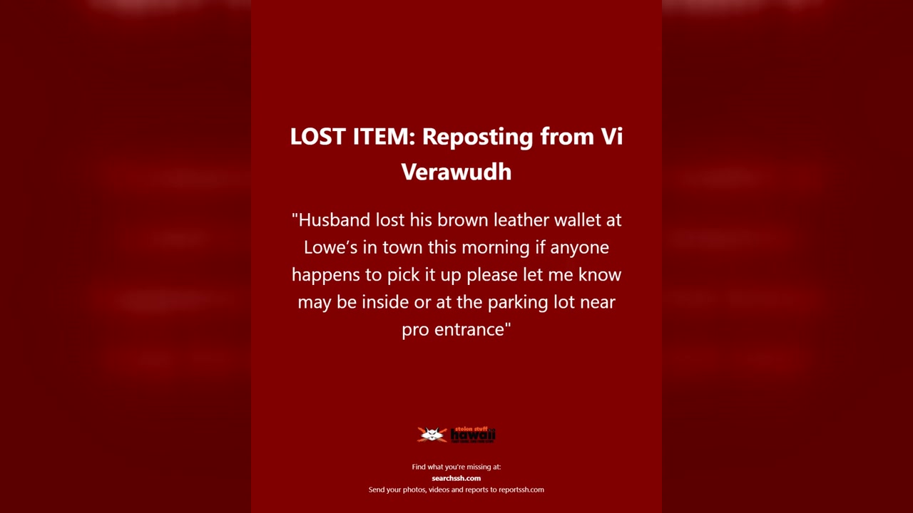 LOST ITEM - Oahu | Stolen Stuff Hawaii