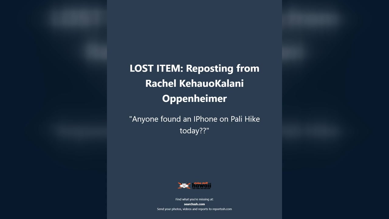 LOST ITEM - Oahu | Stolen Stuff Hawaii