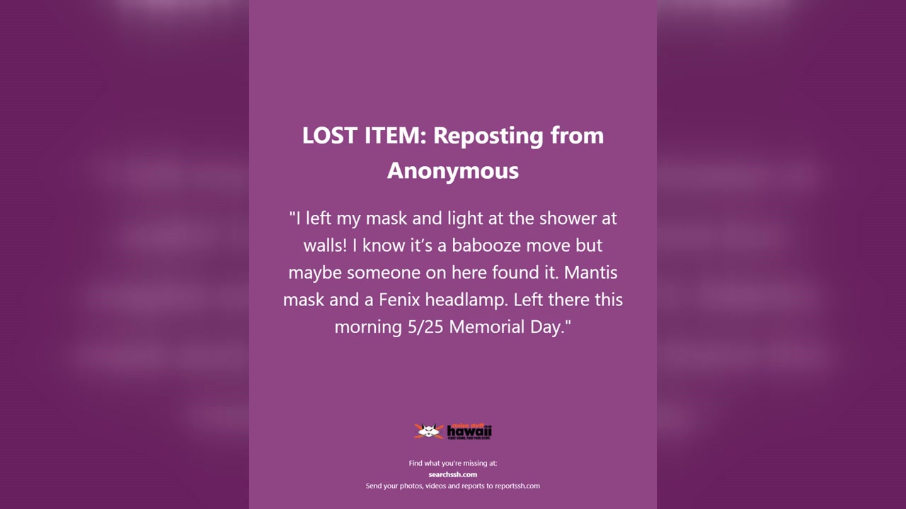 LOST ITEM - Oahu | Stolen Stuff Hawaii
