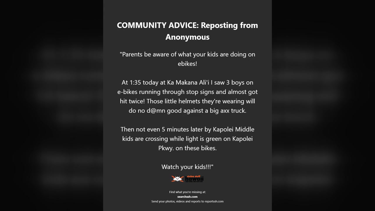 COMMUNITY ADVICE - Oahu | Stolen Stuff Hawaii