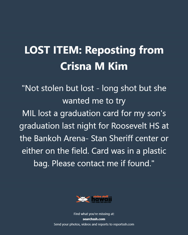 LOST ITEM - Oahu | SSH Search