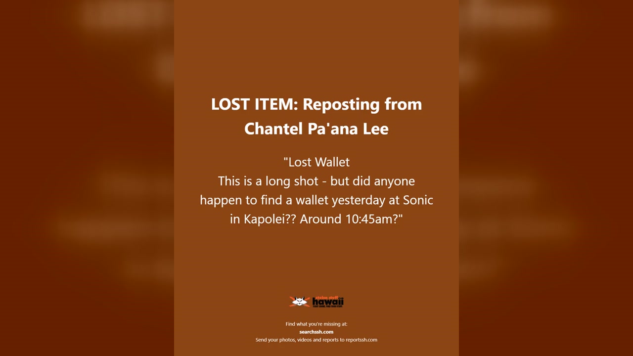 LOST ITEM - Oahu | Stolen Stuff Hawaii