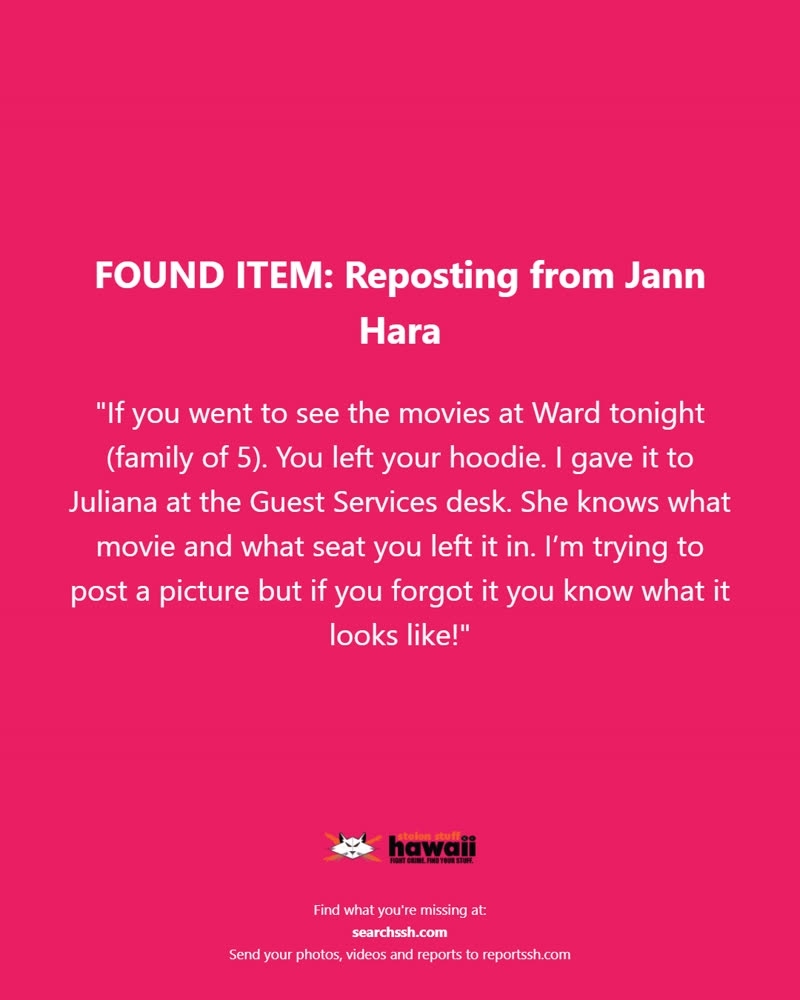 FOUND ITEM - Oahu | SSH Search