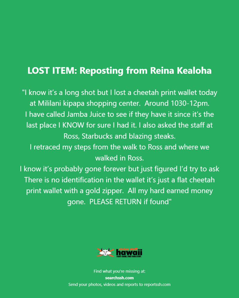 LOST ITEM - Oahu | SSH Search