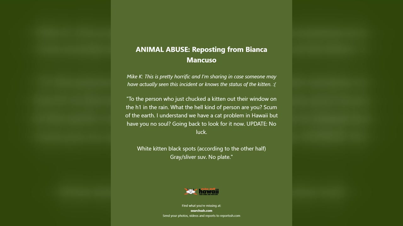 ANIMAL ABUSE - Oahu | Stolen Stuff Hawaii