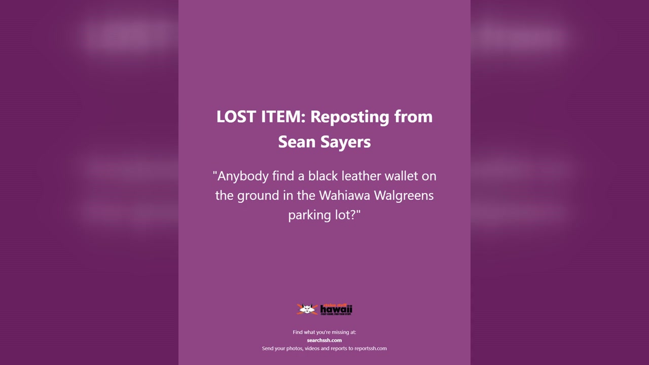 LOST ITEM - Oahu | Stolen Stuff Hawaii
