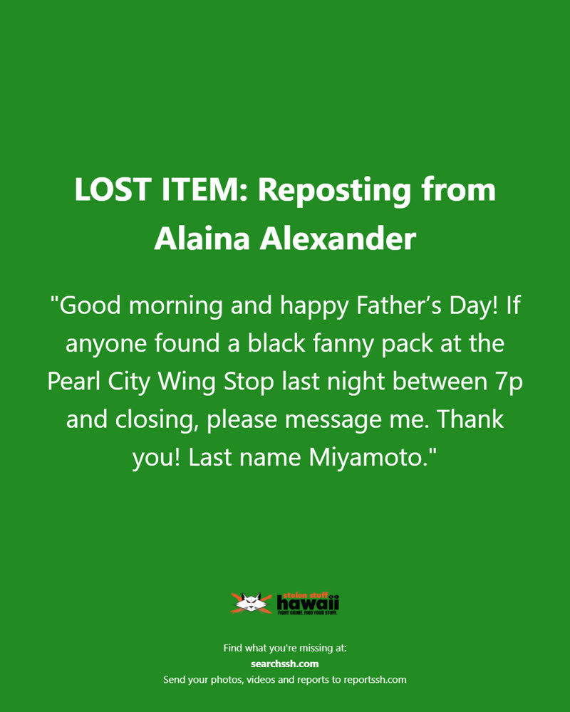 LOST ITEM - Oahu | SSH Search
