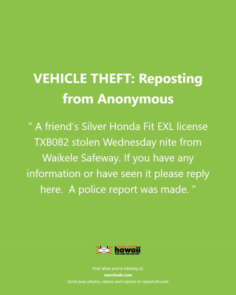 VEHICLE THEFT - Oahu | SSH Search
