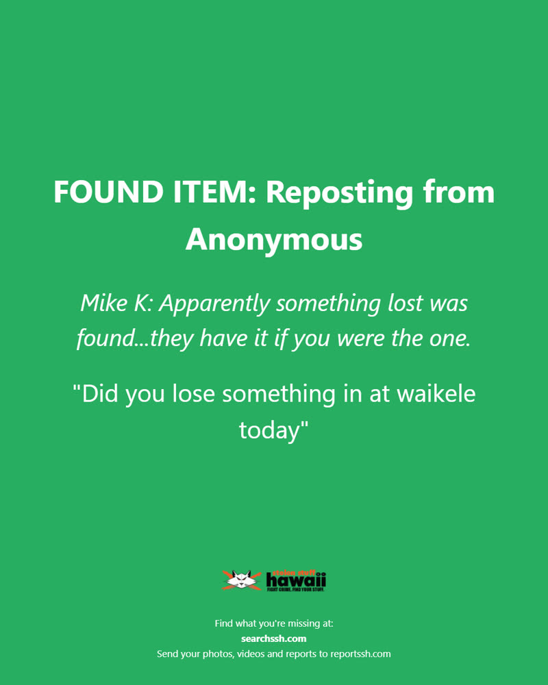 FOUND ITEM - Oahu | SSH Search