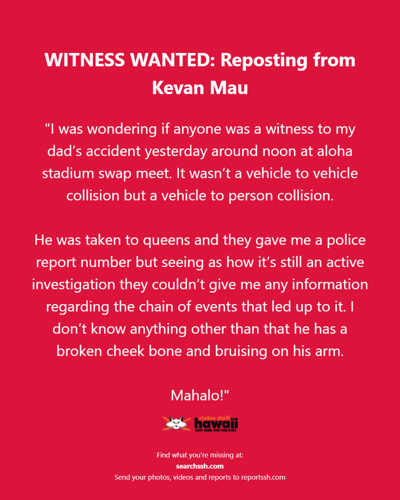 WITNESS WANTED - Oahu | SSH Search