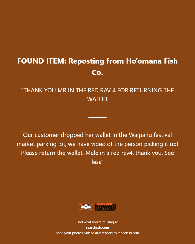 LOST ITEM - Oahu | SSH Search
