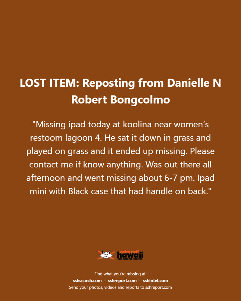 LOST ITEM - Oahu | SSH Search