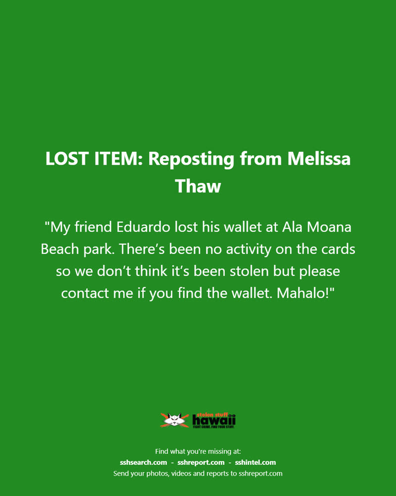 LOST ITEM - Oahu | SSH Search
