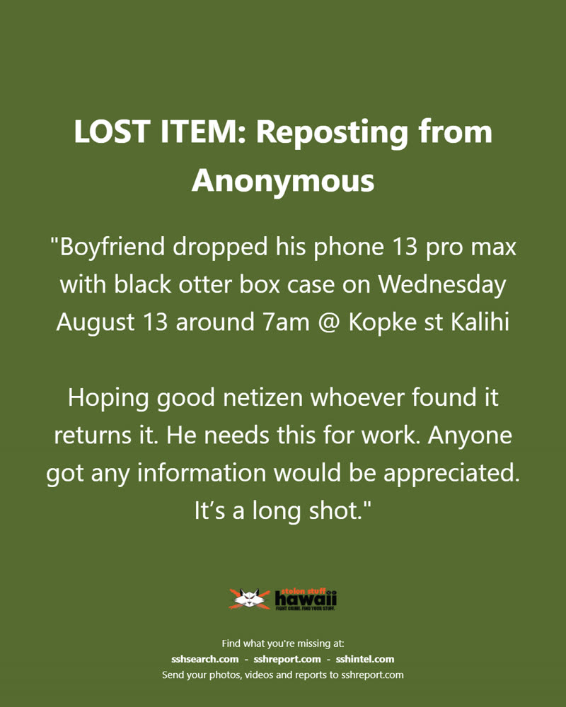 LOST ITEM - Oahu | SSH Search