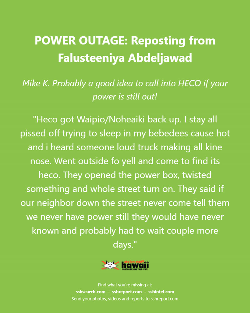 POWER OUTAGE - Oahu | SSH Search