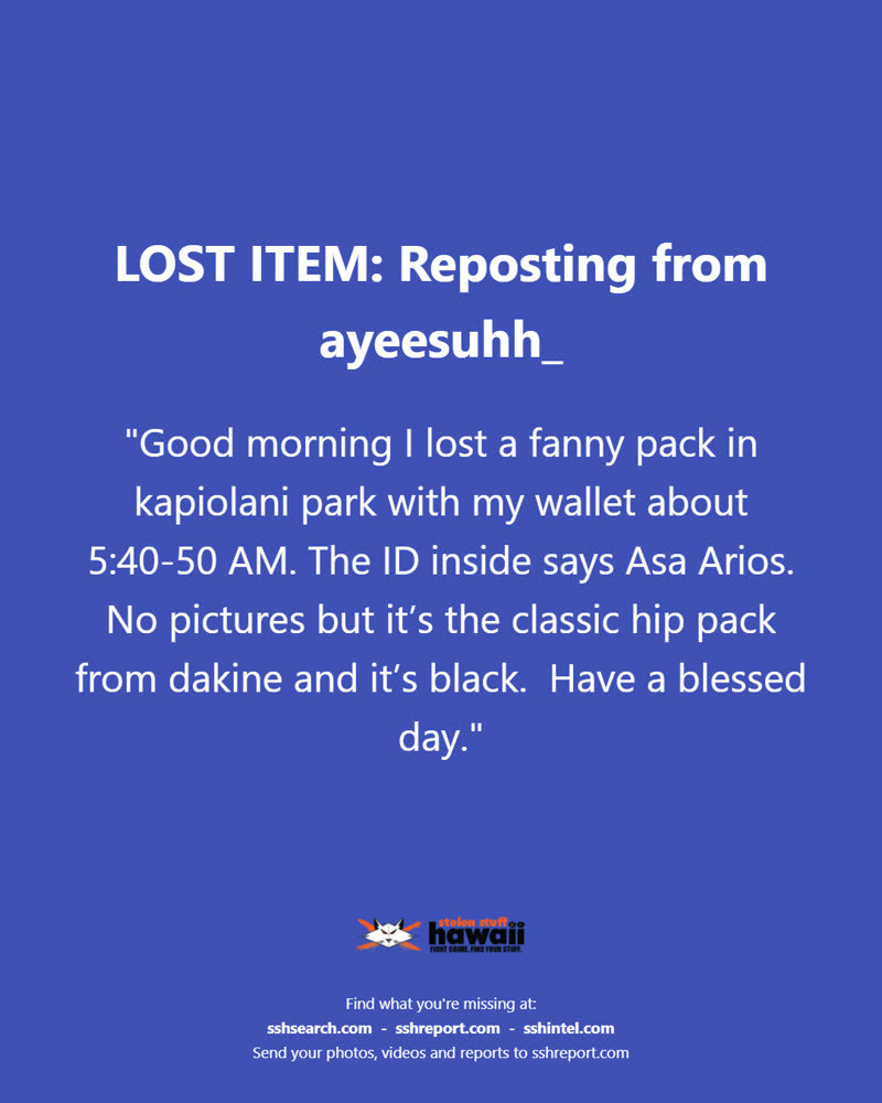 LOST ITEM - Kapiolani Park | SSH Search