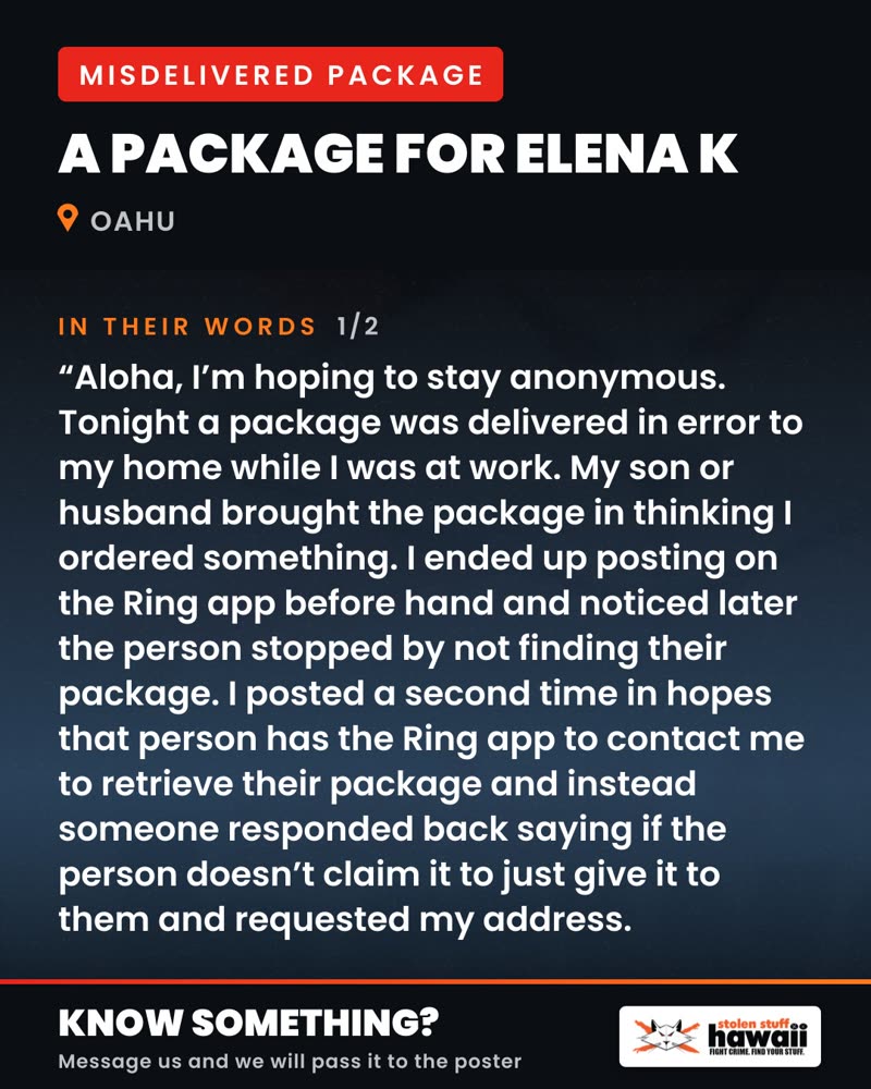 MISDELIVERED PACKAGE - Oahu | SSH Search