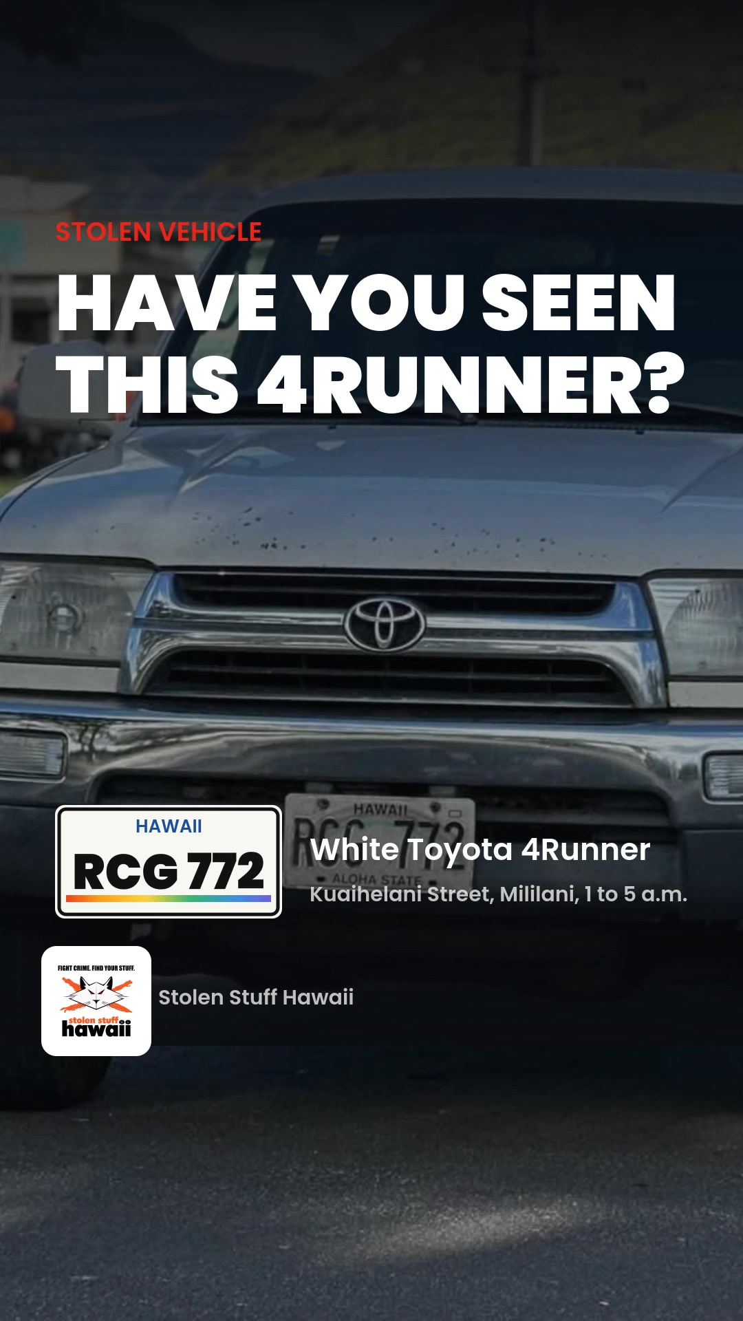 VEHICLE THEFT - Kuaihelani Street, Mililani | SSH Search