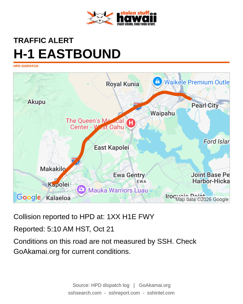 TRAFFIC INCIDENT - 1XX H1E FWY | SSH Search