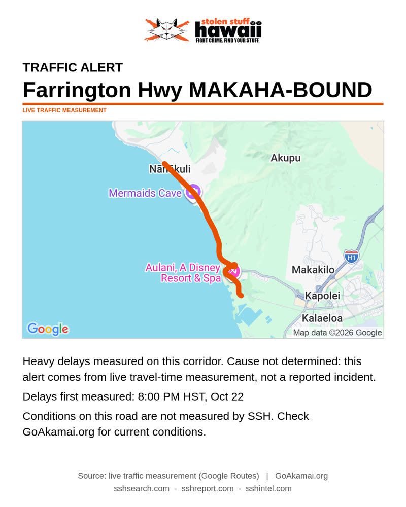 TRAFFIC INCIDENT - Farr KoOlina-Nanakuli | SSH Search