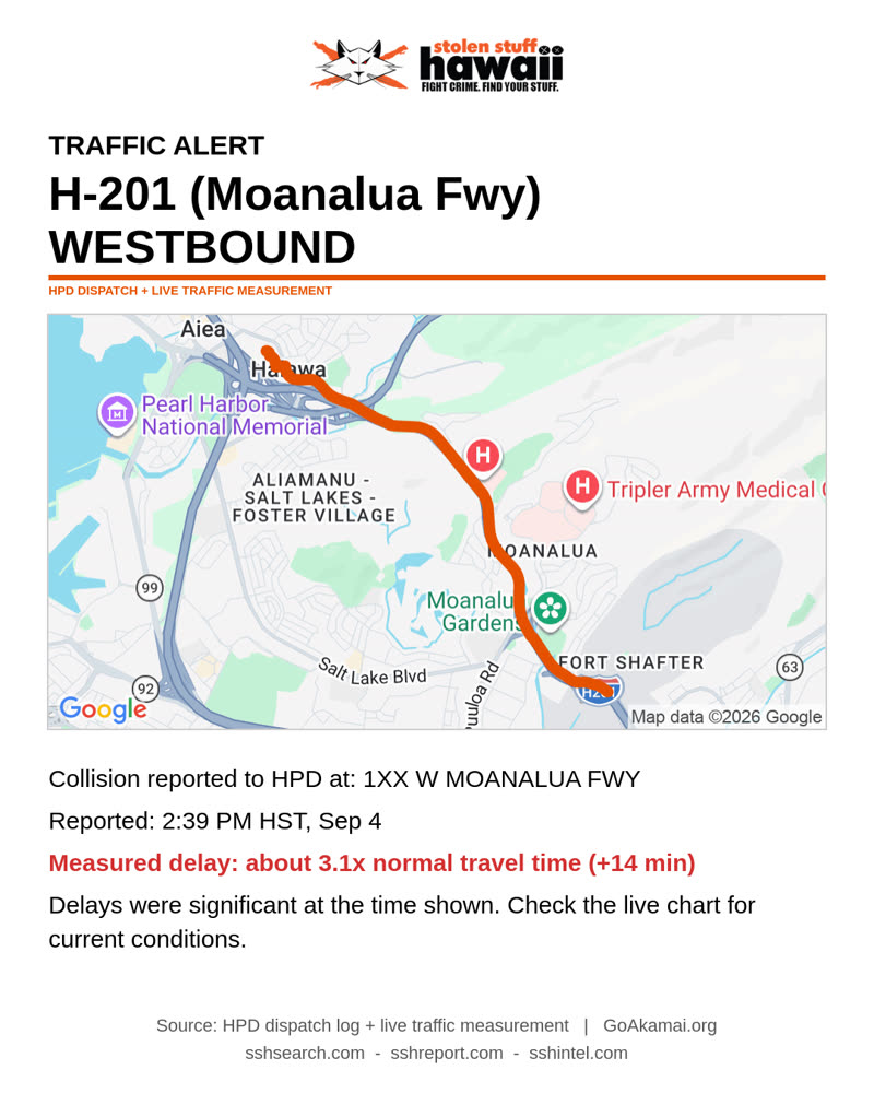 TRAFFIC INCIDENT - 1XX W MOANALUA FWY | SSH Search