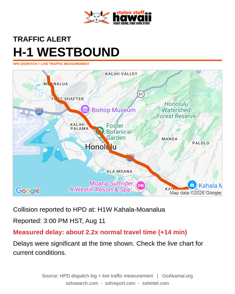 TRAFFIC INCIDENT - H1W Kahala-Moanalua | SSH Search