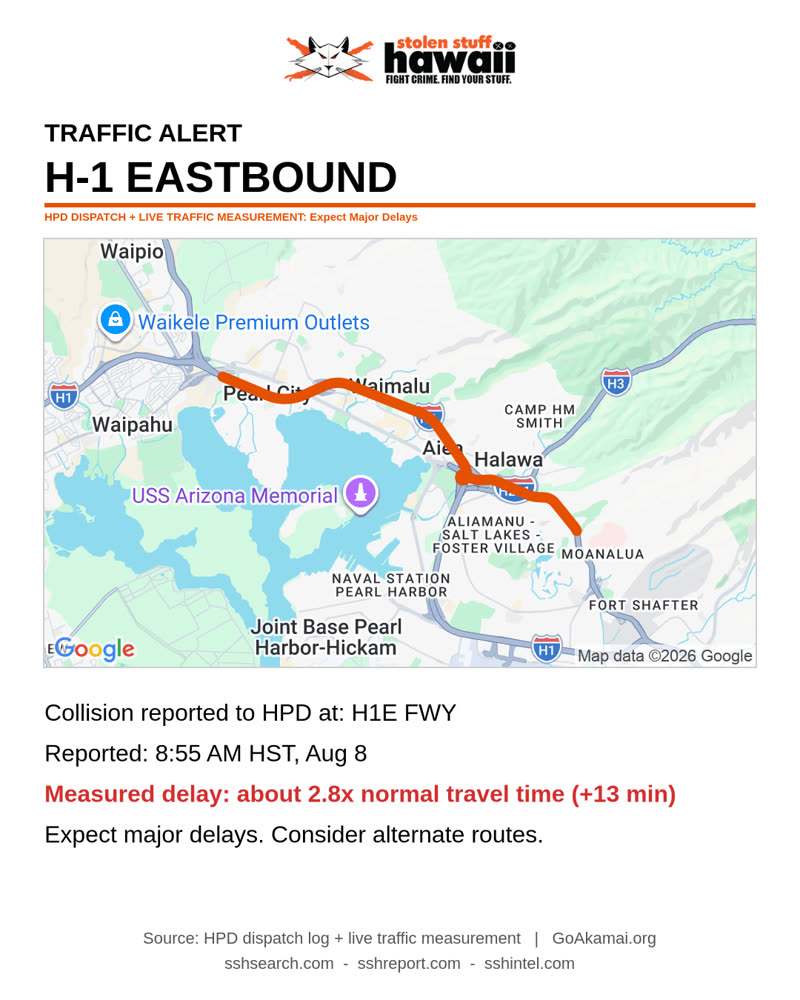 TRAFFIC INCIDENT - H1E FWY | SSH Search