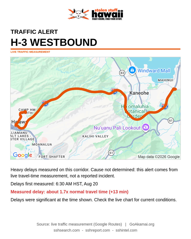 TRAFFIC INCIDENT - H3W Kaneohe-Halawa | SSH Search