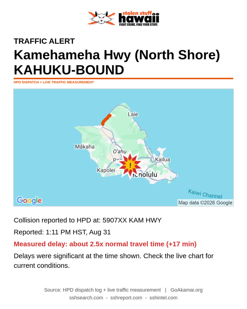TRAFFIC INCIDENT - 5907XX KAM HWY | SSH Search