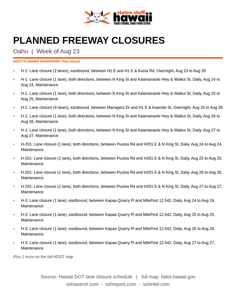 ROAD CLOSURE - Oahu | SSH Search