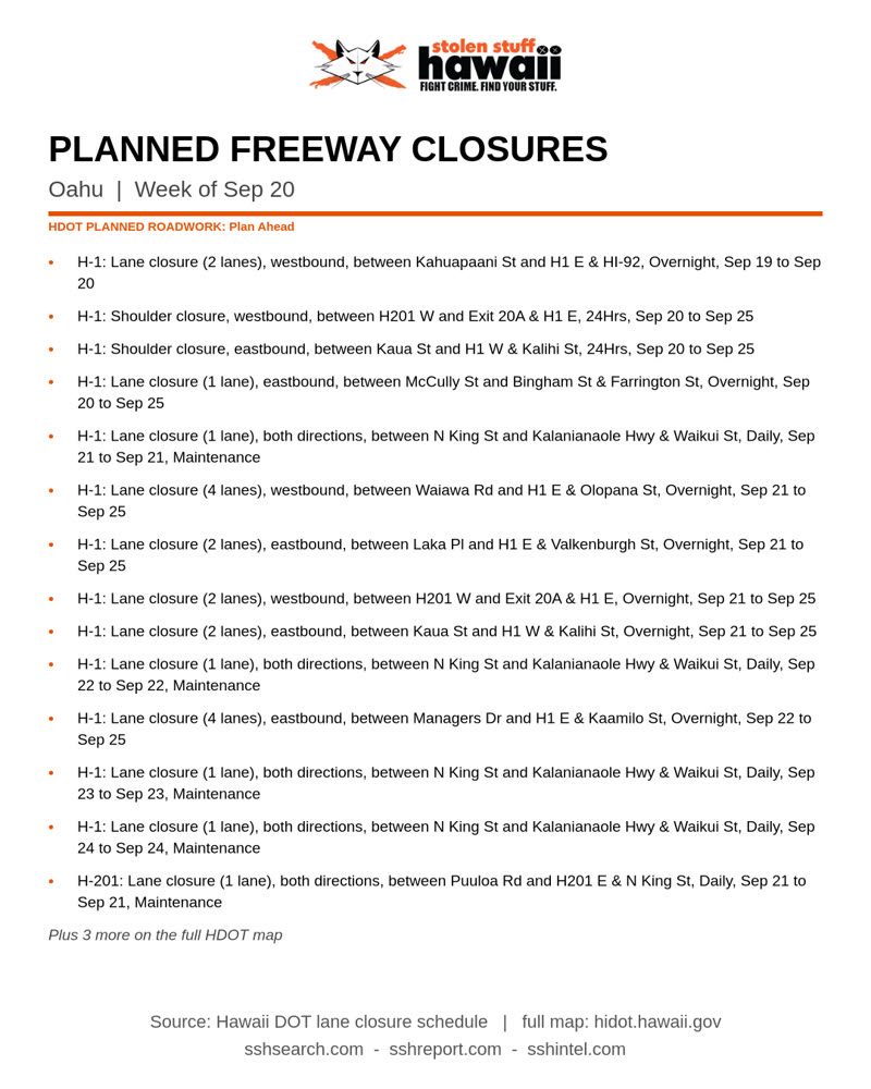 ROAD CLOSURE - Oahu | SSH Search