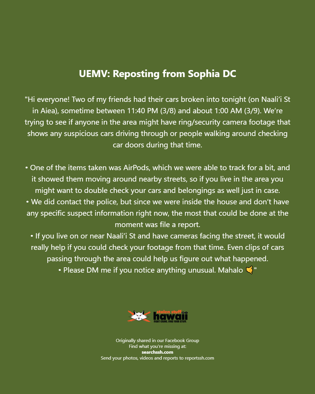 UEMV - Waipahu St | Stolen Stuff Hawaii